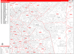 Cherry Hill Wall Map Zip Code Red Line Style 2026